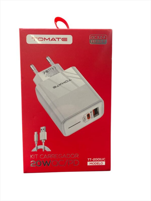 Carregador c/ porta USB e Tipo-C 20W Tomate - TT-2001UC